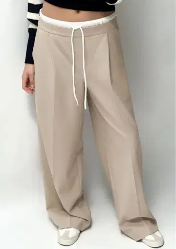 ZARA 와이드 팬츠 WIDE LEG 팬츠 더블 허리 밴딩 베이지