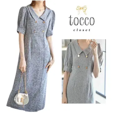 새상품급 tocco 토코 클로젯 트위드 원피스 카라 부착 골드 버튼