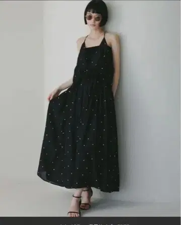 도트 무늬 맥시 드레스 블랙 FREE 사이즈