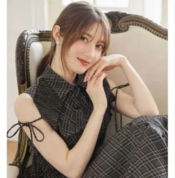 리본 포함 플리츠 프릴 절개 체크 무늬 셔츠 원피스 다크 그린