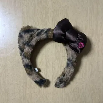 키티 레오파드 무늬 머리띠 브라운 리본
