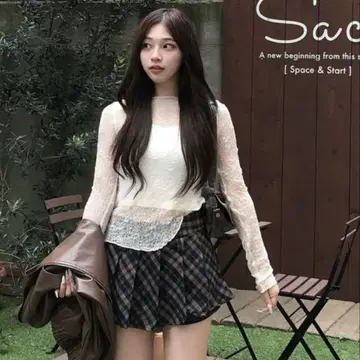 emmy 레트로 체크 플리츠 치마바지