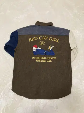 새상품급 RED CAP GIRL 백 자수 패치워크 코듀로이 셔츠