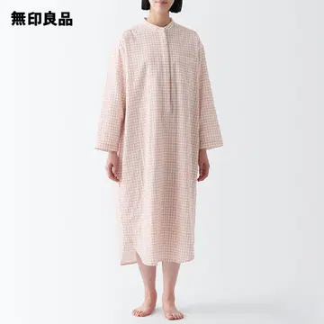 무인양품 이중 거즈 쿠르타 룸웨어 라이트핑크 체크