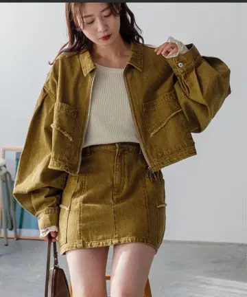 Kastane 데님 더블 ZIP 크롭 자켓