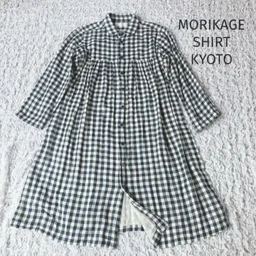 모리카게 셔츠 둥근 카라 셔츠 원피스 거즈 깅엄 체크