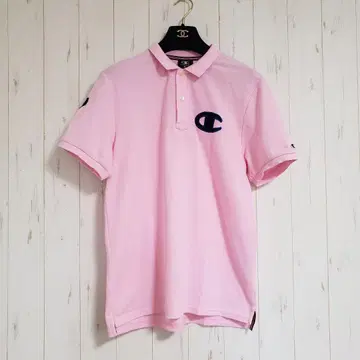 하자품 Champion 챔피온 반팔 피케 셔츠 스포츠 웨어 핑크 M