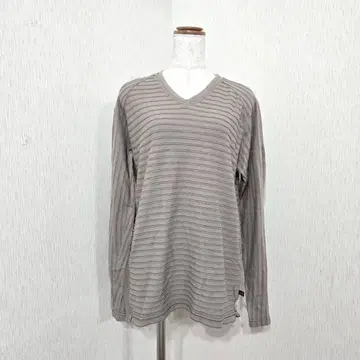 유피 레노마 V넥 긴팔 티셔츠 스트라이프 (M) 모카 계열