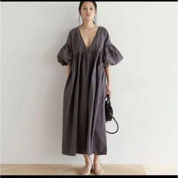 Searoom 코튼 개더 퍼프 슬리브 원피스 M