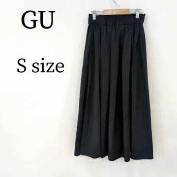 GU 지유 스커트 플리츠 스커트 플레어 롱 광택감 블랙 S