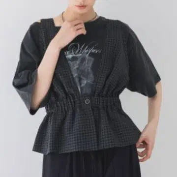 JEANASIS 체크 자카드 페플럼 베스트 택 포함 그레이 계열