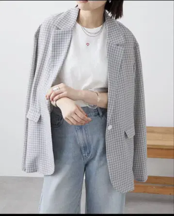 mystic 시어 체크 자켓 완판 그레이