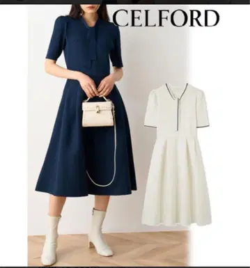 CELFORD 보우타이 니트 원피스 36 화이트
