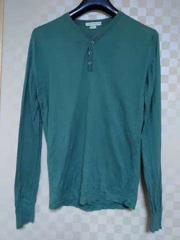 JOHN SMEDLEY 그린 긴팔 헨리넥 면 남성용 M