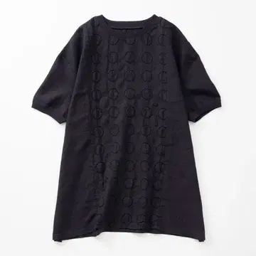 나카가와 마사시치 상점 마루몬 자수 린넨 T셔츠 튜닉 네이비 USED
