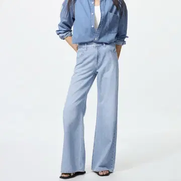 UNIQLO 데님 30인치 드레이프 와이드 플레어 청바지 긴 길이