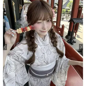 GRL 3점 세트 2Way 선 꽃무늬 세퍼레이트 유카타[tu1486] 숏