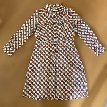 기하학 패턴 체크 무늬 셔츠 원피스 (구제 의류)