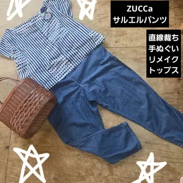 ZUCCa 사루엘 팬츠 손수건 리메이크 직선 재단 상의 브로치 포함