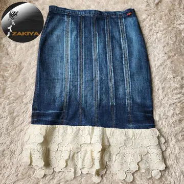 Christian Lacroix 데님 스커트 레이스 스캘럽 36
