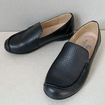 미사용급 REGAL WALKER 슬립온 펀칭 경량 천연 가죽 블랙