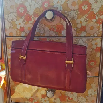 쇼와 레트로 빨간색 가죽 핸드백