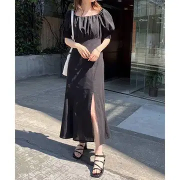 NICE CLAUP 백리본 린넨 슬릿 롱 원피스