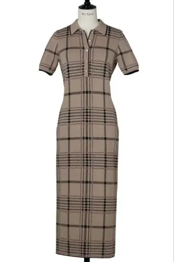 Gold-Buttoned Plaid Knit Dress herlipto