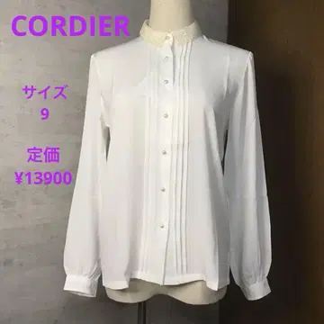 택 포함 미사용 월드 CURDIER 화이트 레이스 옷깃 긴팔 셔츠 9호