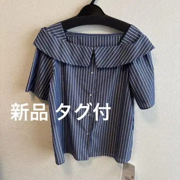 VIS 라메 믹스 오프숄더풍 스트라이프 셔츠