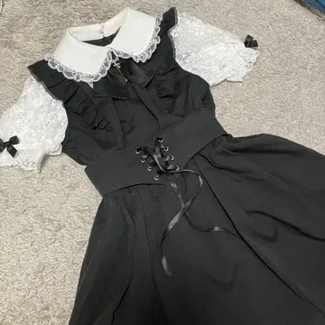 [시크릿허니] 프릴 레이스 반팔 미니 원피스