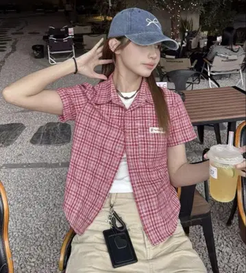 MEMECLE 체크 반팔 티셔츠