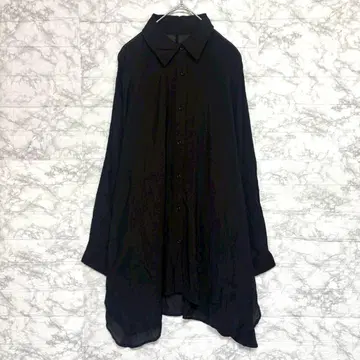 시어 셔츠 튜닉/비침 언밸런스 돌먼 슬리브 사이드 슬릿 블랙