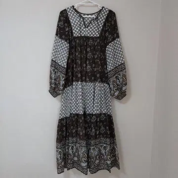슬로브 이에나 플라워 패턴 인도 면 꽃무늬 롱 원피스 브라운 계열