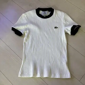 Lacoste 리브 반팔 티셔츠 M 화이트 블랙