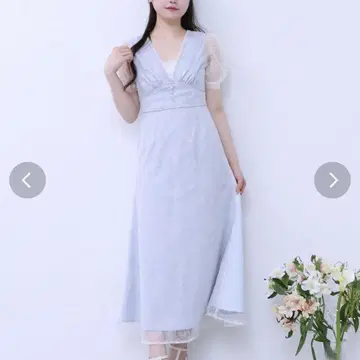 택 포함 미사용 V넥 레이스 원피스 EATME 스카이블루