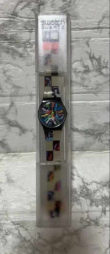 Swatch 스와치 컬러풀 추상 무늬 손목시계 쿼츠 미사용품