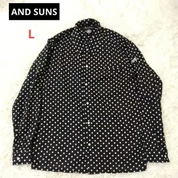 ANDSUNS 남성용 도트 무늬 블랙 긴팔 셔츠 L 사이즈