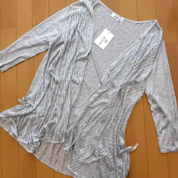 갤러리 비스콘티 새상품 택 포함 7부 소매 롱 가디건 옅은 그레이