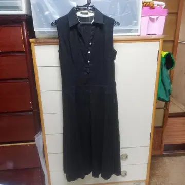 블랙 슬리브리스 롱 원피스
