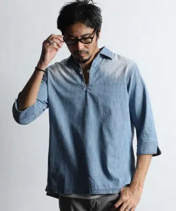 The DUFFER of St.GEORGE 7부 소매 데님 스키퍼 셔츠