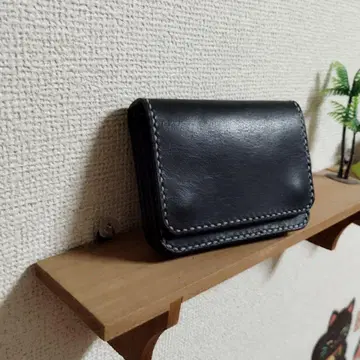 블랙 가죽 미니 트래커 반지갑 카드 포켓 포함