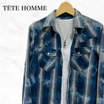 TETE HOMME 체크 셔츠 긴팔 셔츠 상의 겉옷