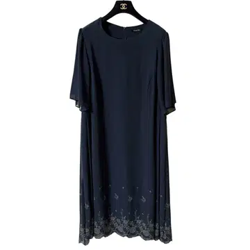 핏미모아 [ 2XL ] 원피스 롱 자수 둥근넥 빅 사이즈 네이비