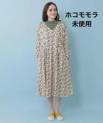 미사용 호코모모라 플라워 부케 티셔츠 롱 원피스 꽃무늬