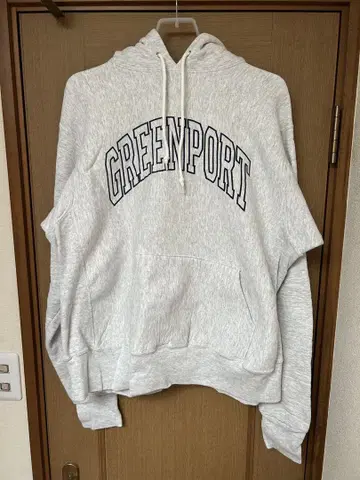 GREENPORT 리버스 위브 칼리지 로고 후드티