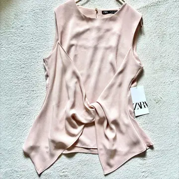 [새 상품] ZARA 슬리브리스 블라우스 결혼식 S 핑크 계열
