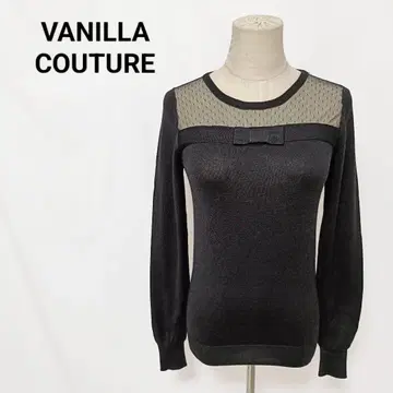 VANILLA COUTURE 바닐라 쿠튀르 시어 절개 니트 리본 블랙