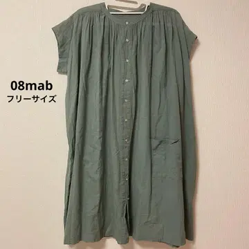 08mab 08맵 셔츠 원피스 노카라 그린 플레어