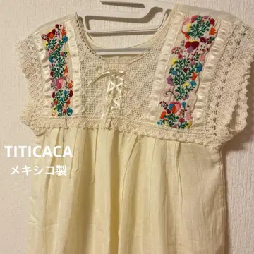 TITICACA 티티카카 멕시코제 자수 리본 땋기 반팔 꽃무늬